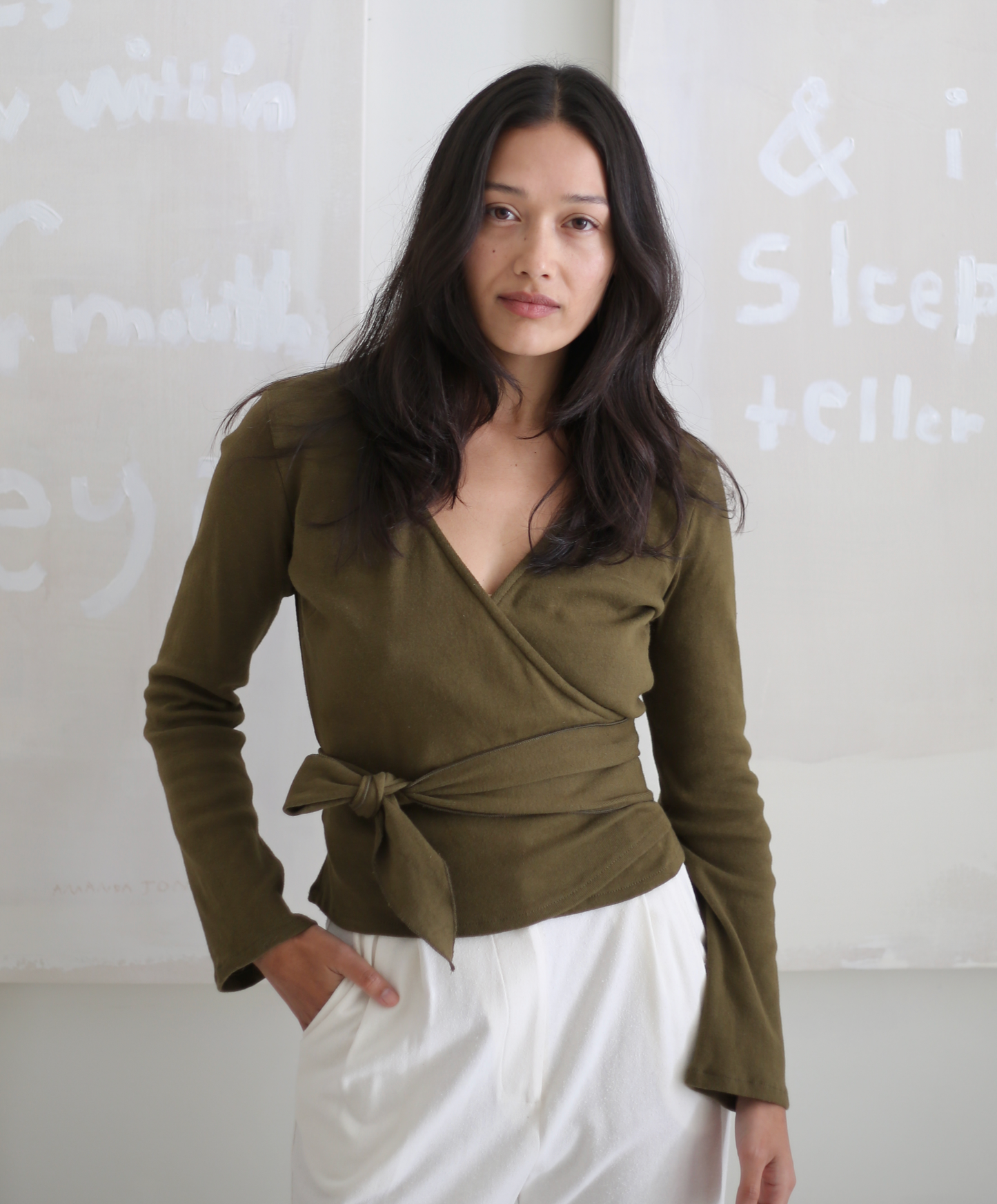 Clio Wrap Top in Olive