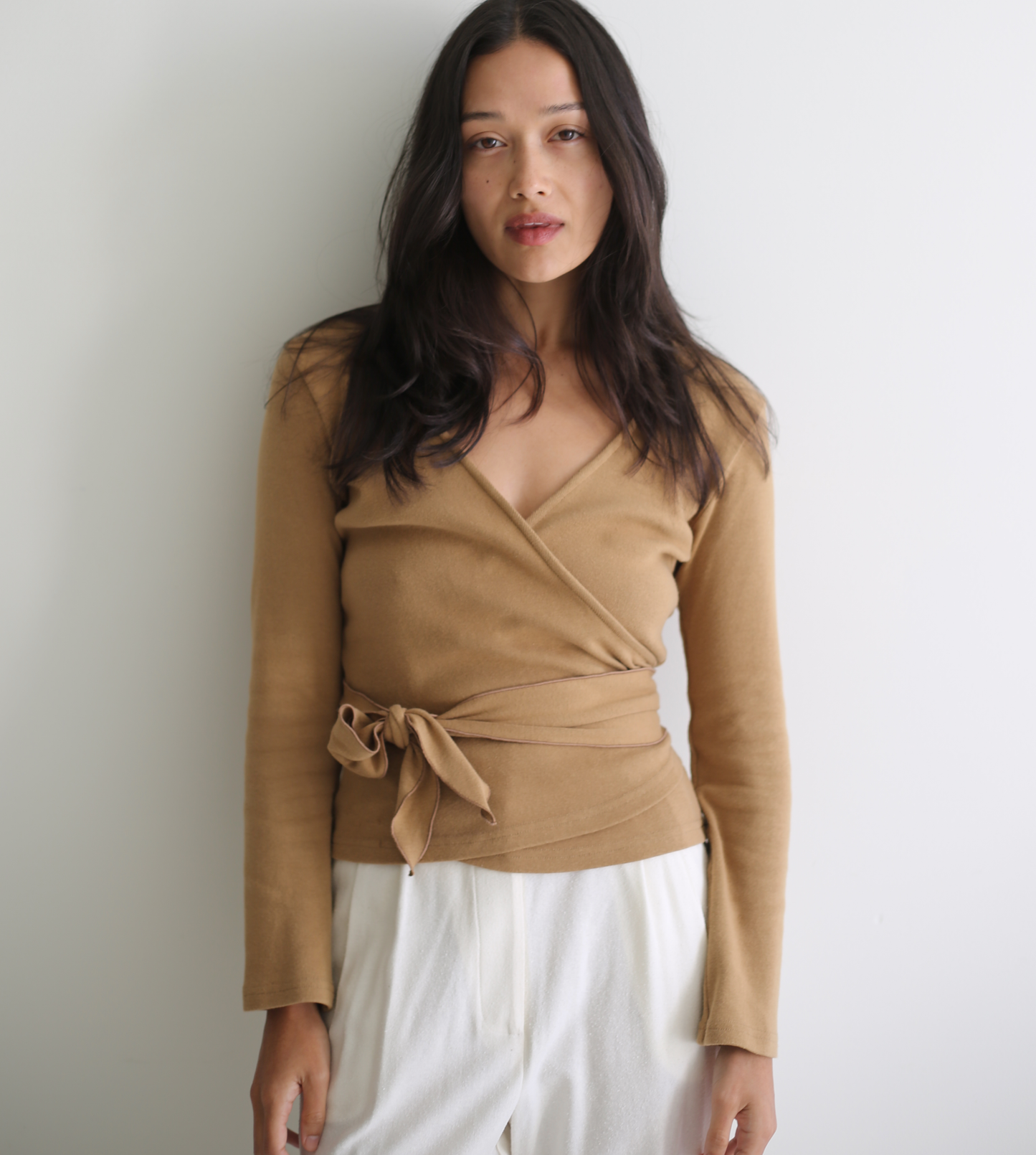 Clio Wrap Top in Camel