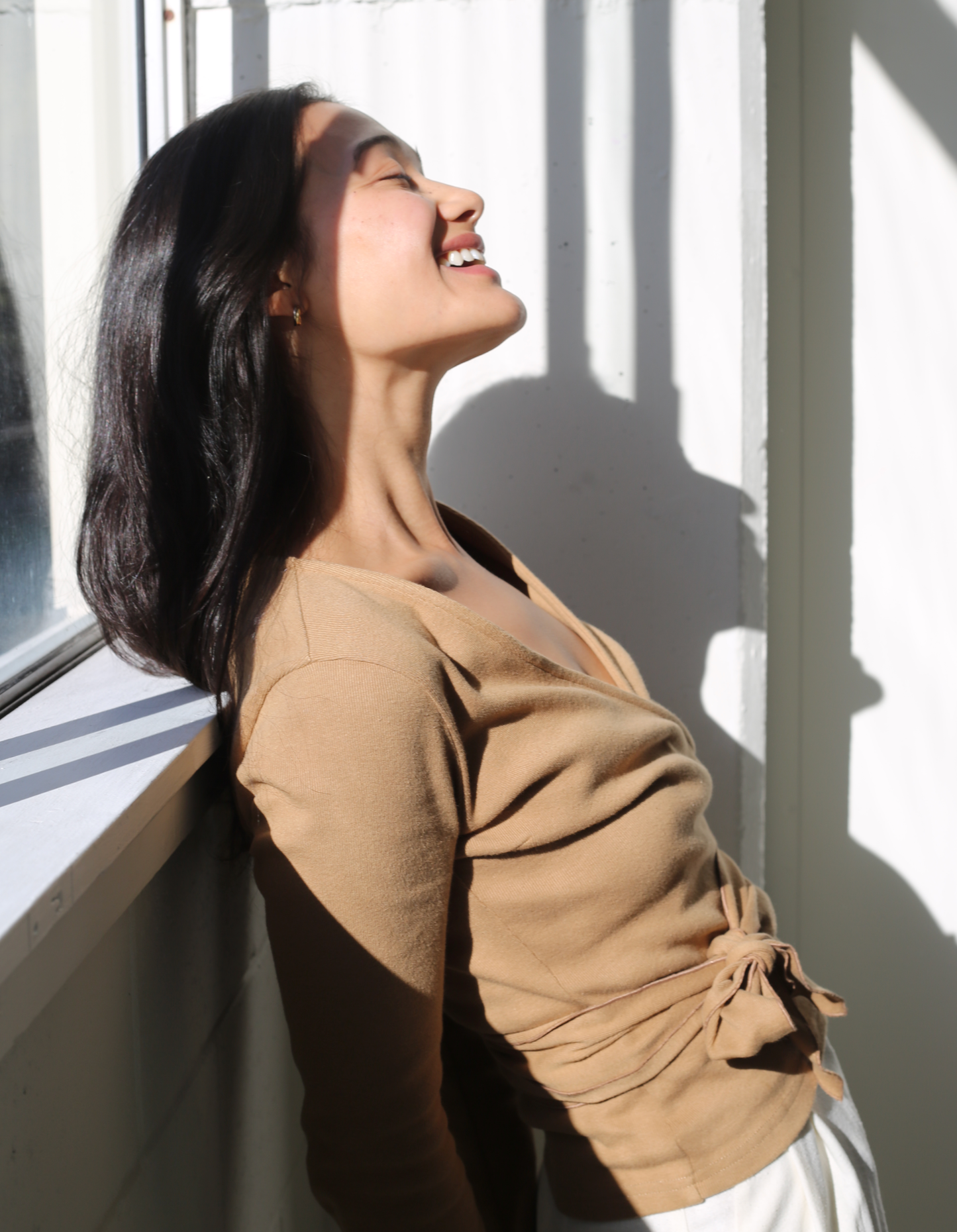 Clio Wrap Top in Camel