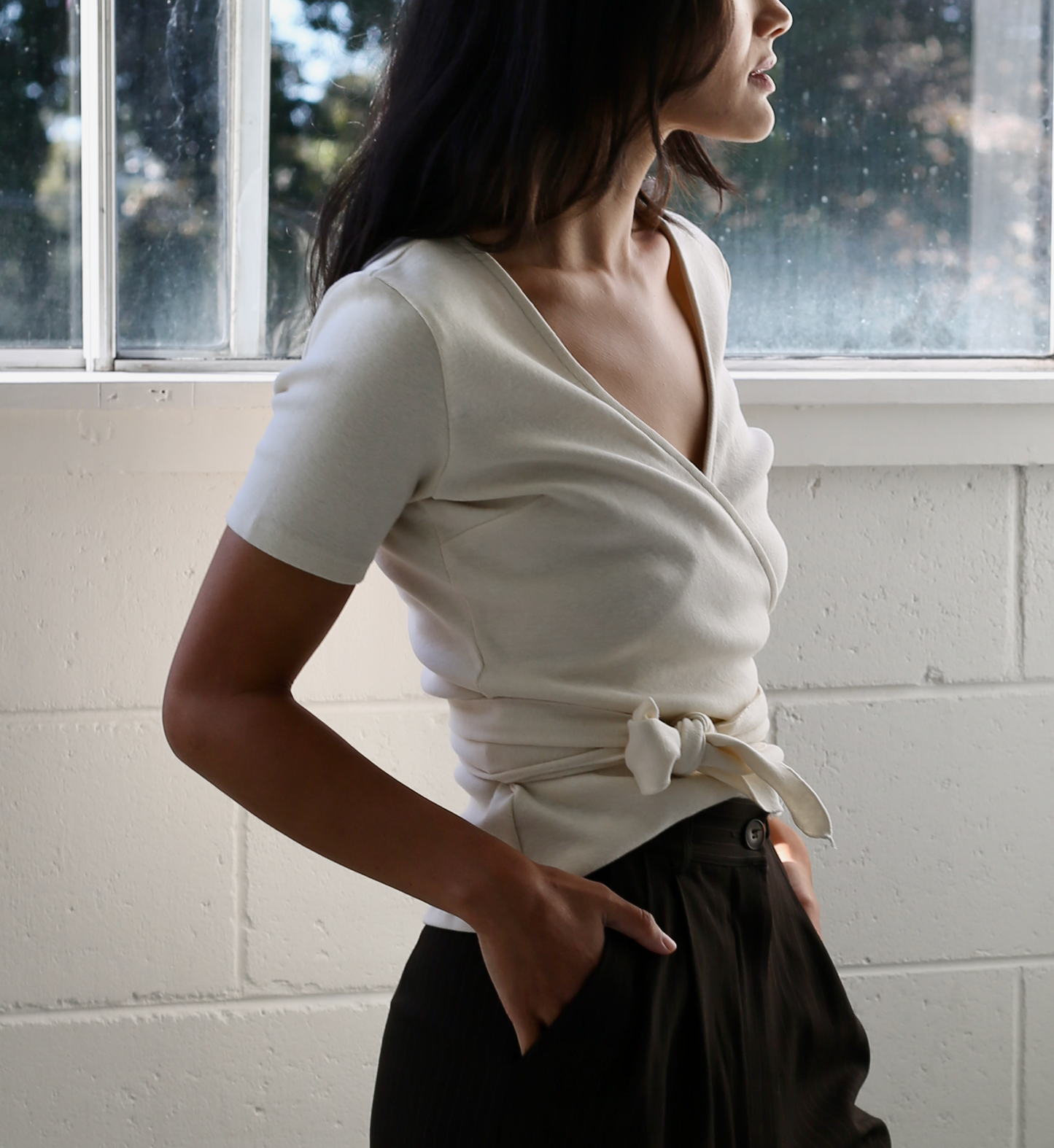 Clio Wrap Short Sleeve in Cream