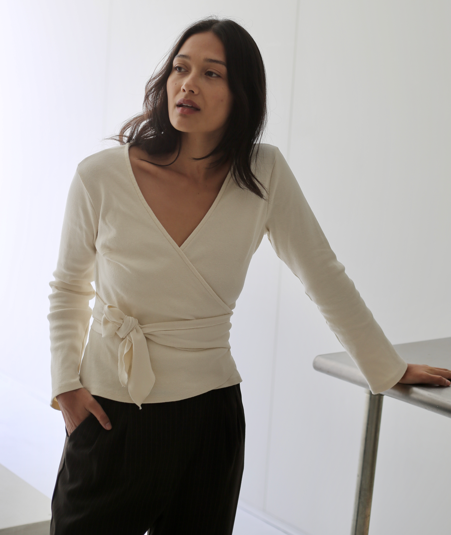 Clio Wrap Top in Cream