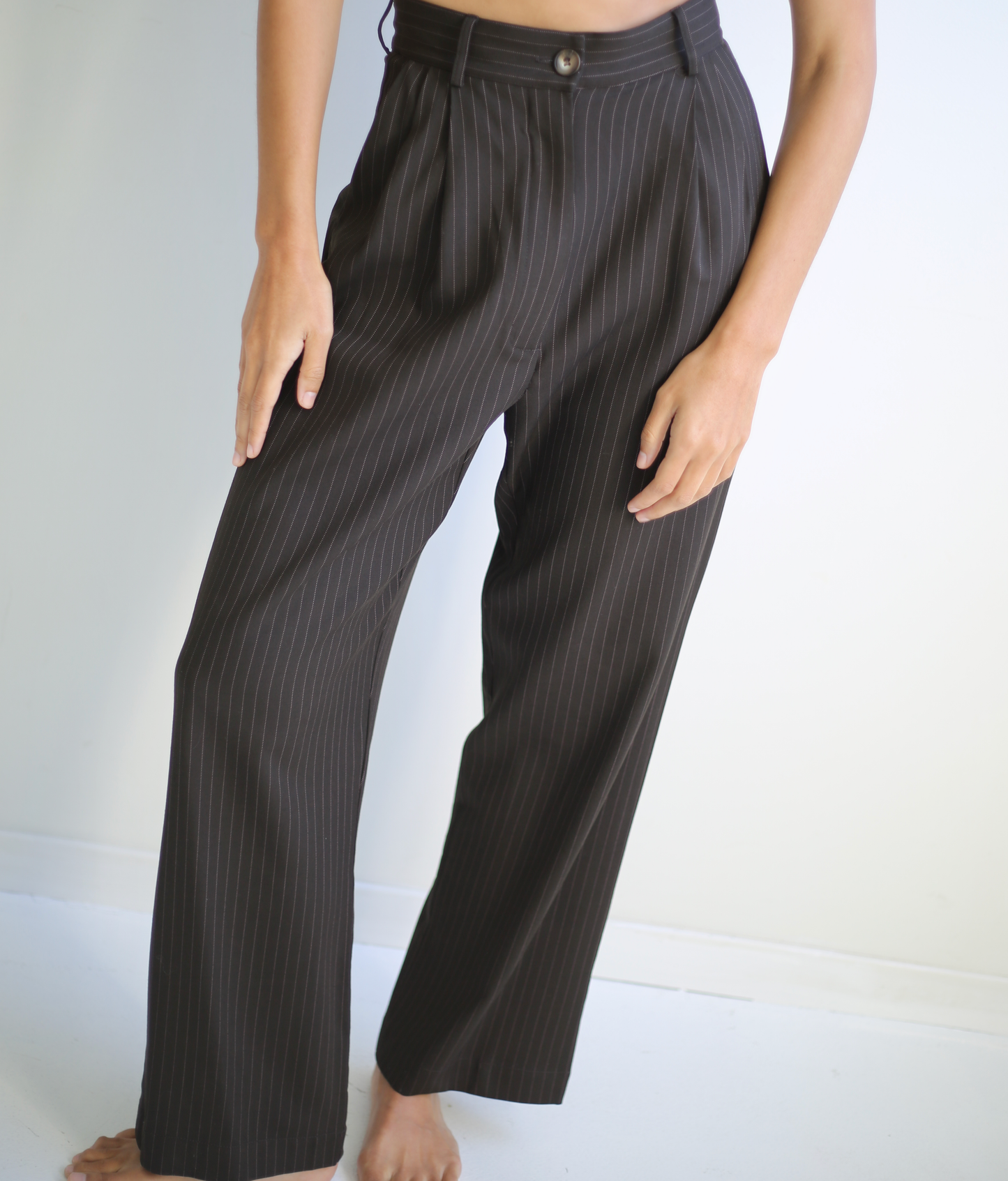 Keaton Trousers in Chocolate Pinstripe