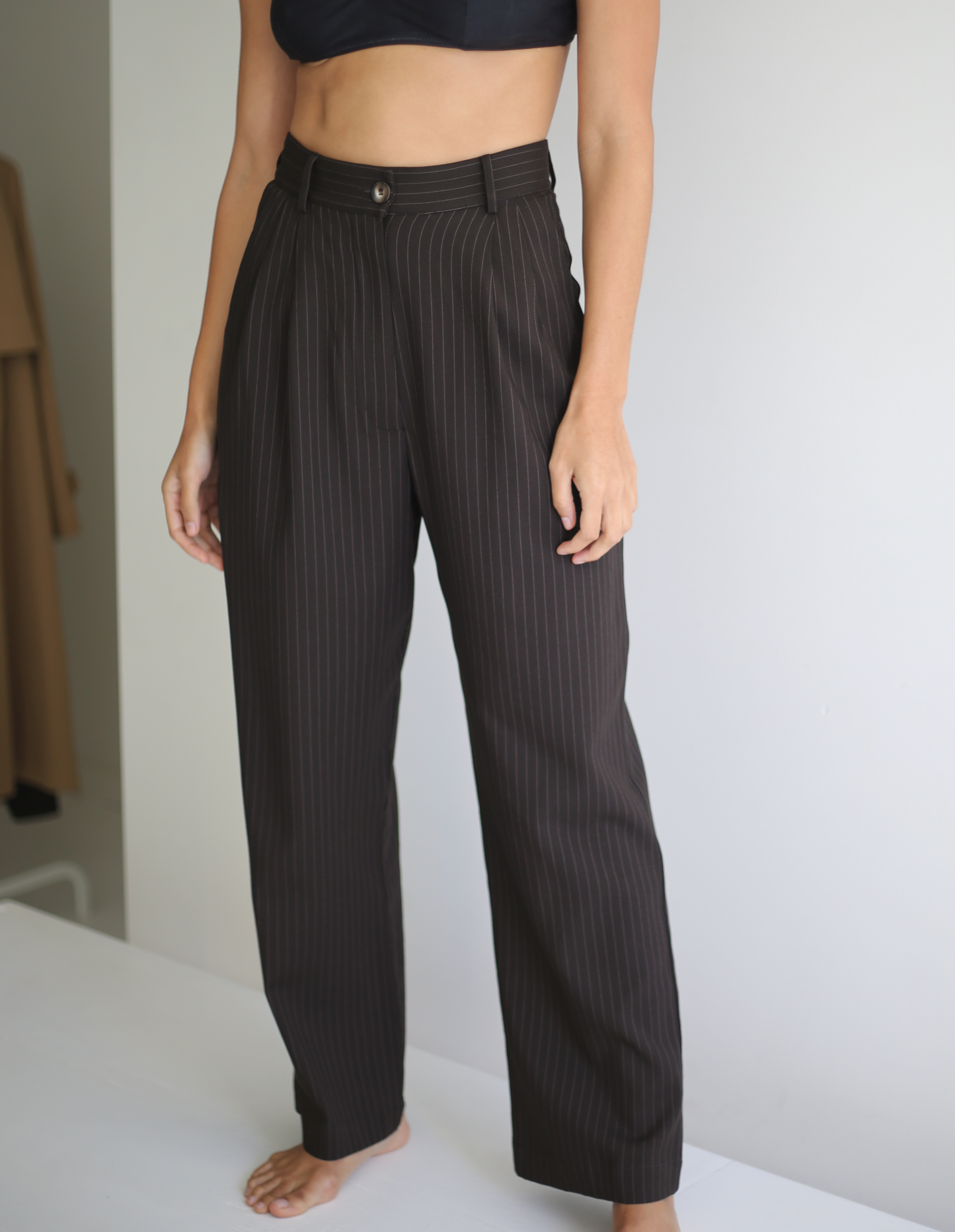 Keaton Trousers in Chocolate Pinstripe