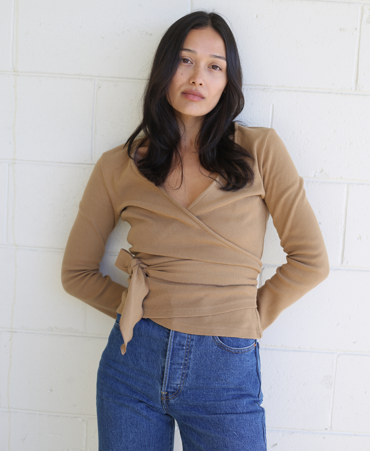 Clio Wrap Top in Camel