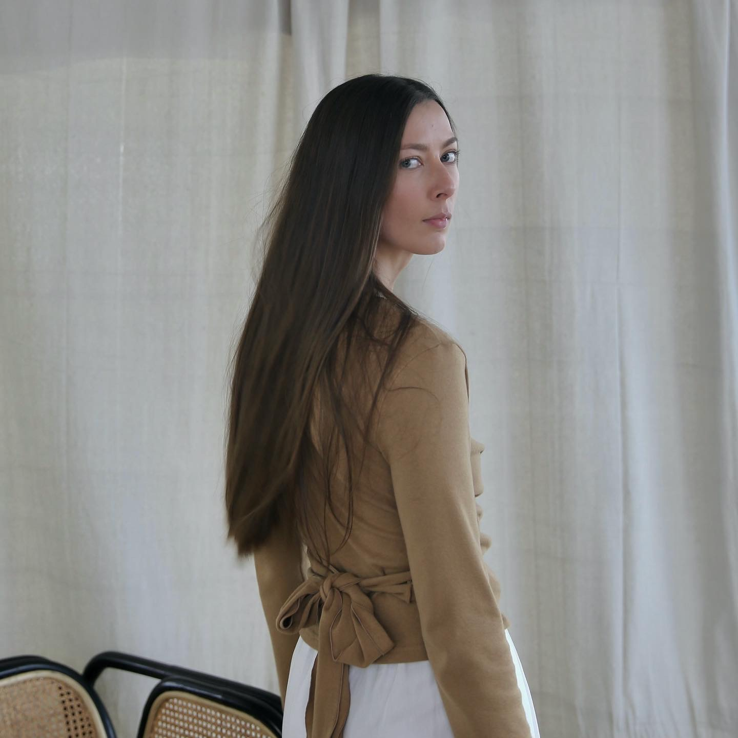 Clio Wrap Top in Camel