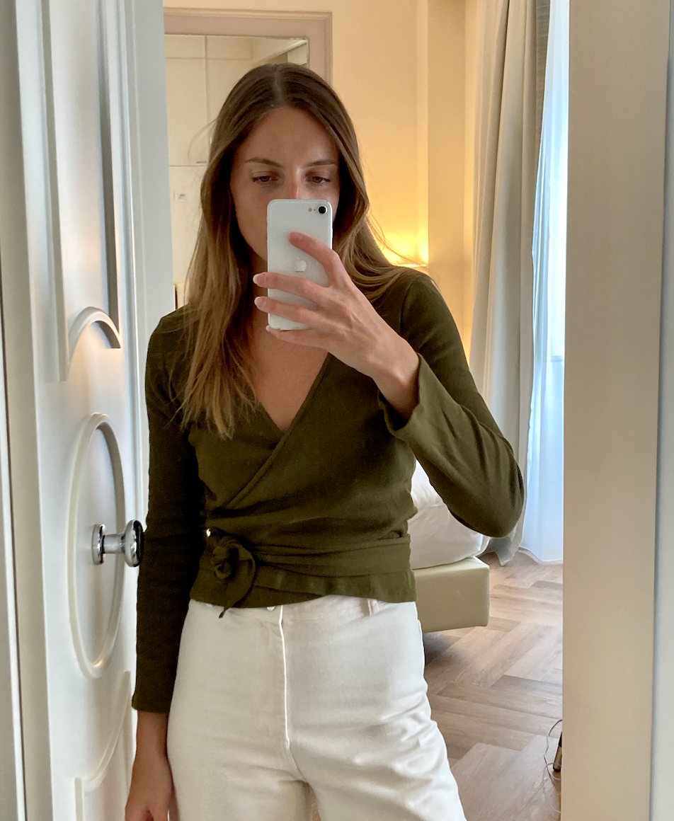 Clio Wrap Top in Olive