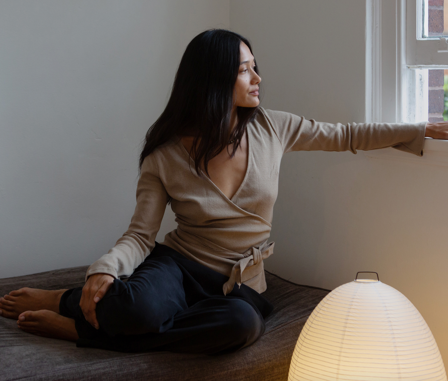 Clio Wrap Top in Camel