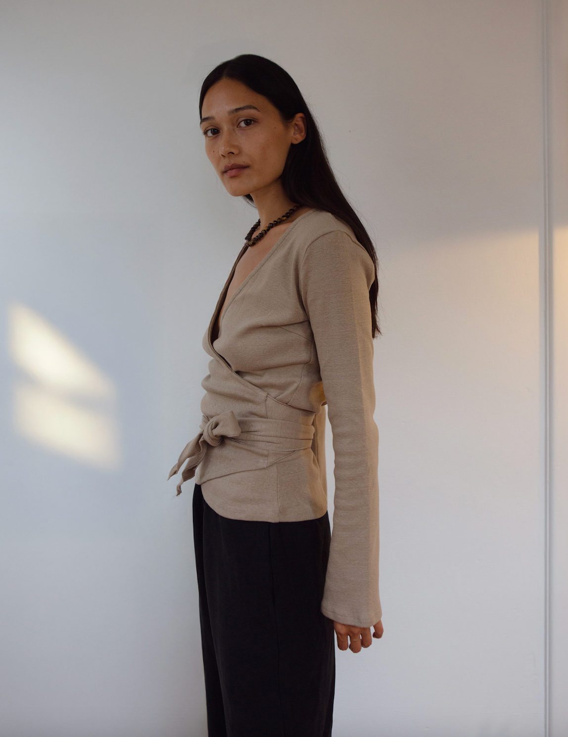 Clio Wrap Top in Camel