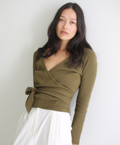 Clio Wrap Top in Olive
