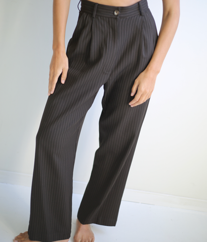 Keaton Trousers in Chocolate Pinstripe