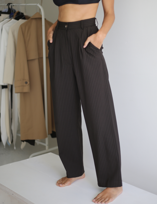 Keaton Trousers in Chocolate Pinstripe