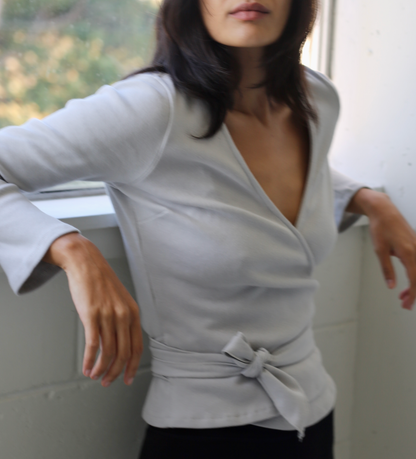 Clio Wrap Top in Silver Grey