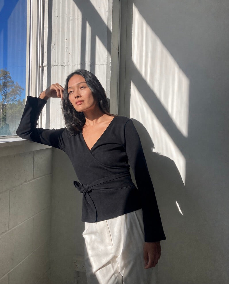 Clio Wrap Top in Black