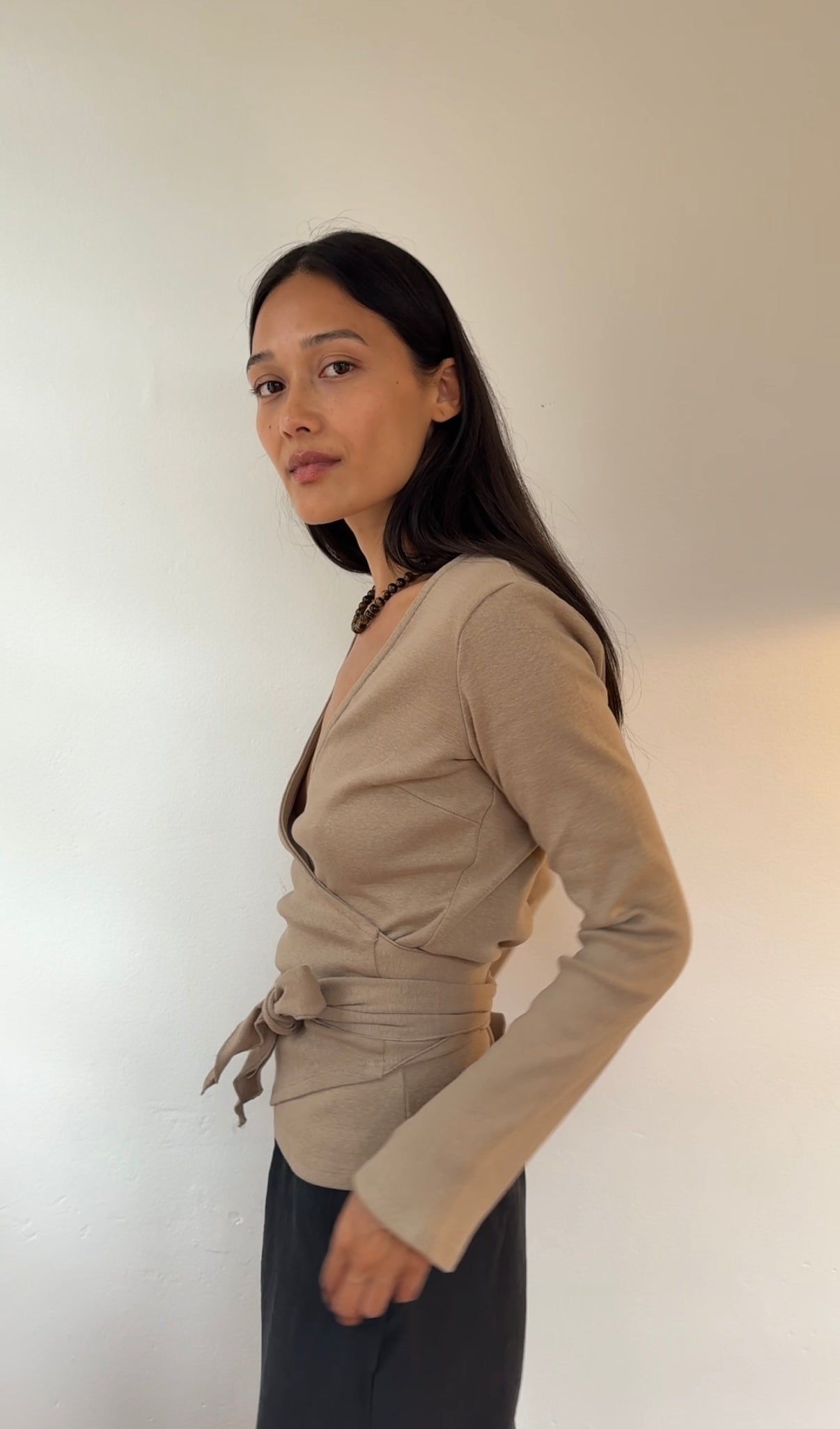 Clio Wrap Top in Camel