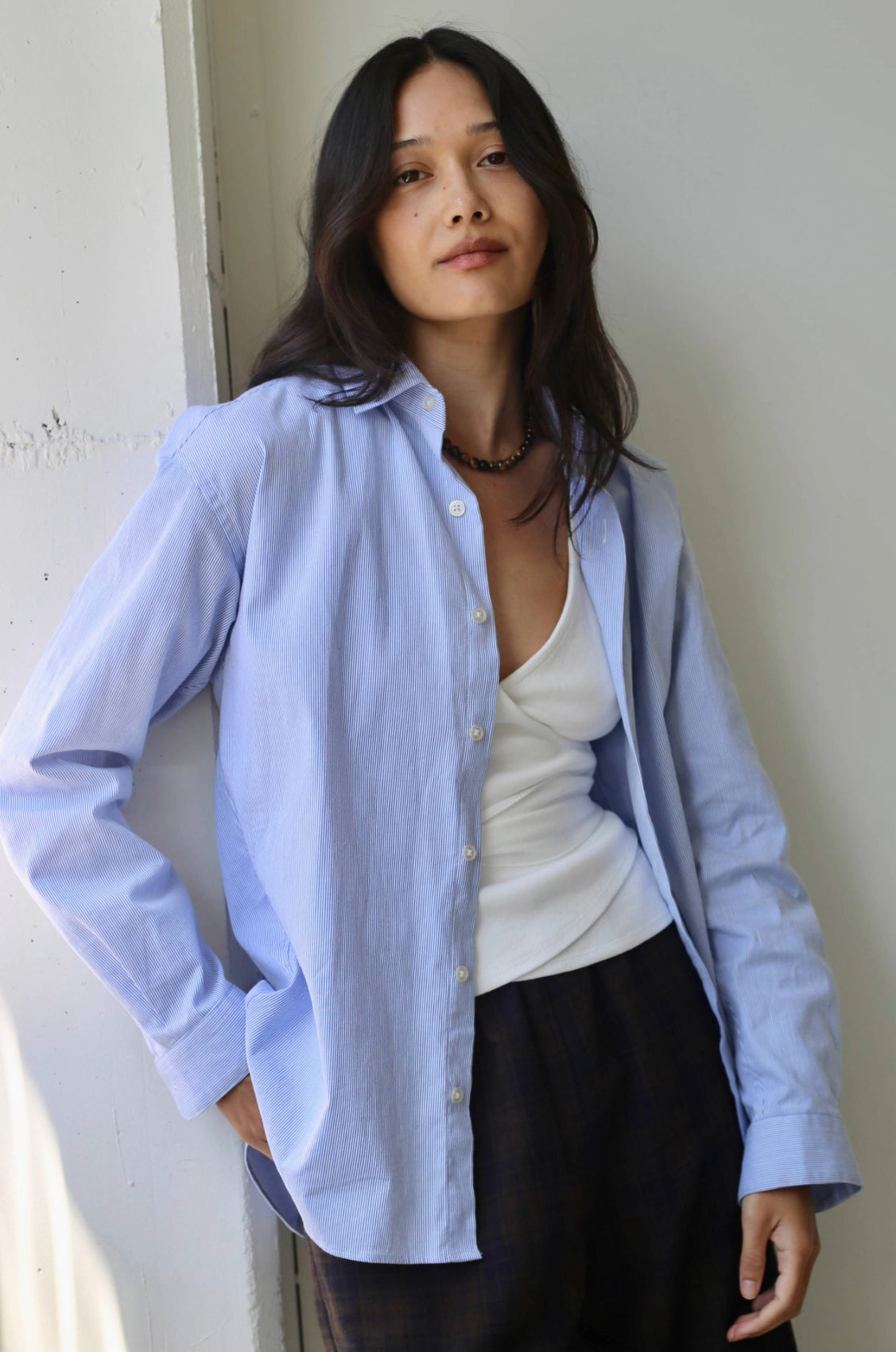 定価17600円 Noble ノーブル 80リネンシャツ 36 ネイビー Noble Shirt in Blue Stripe