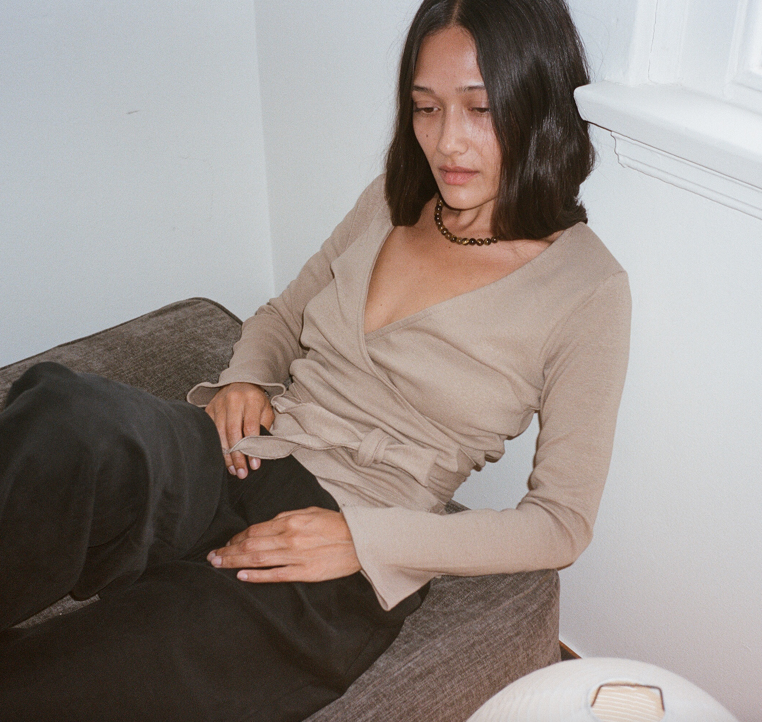 Clio Wrap Top in Camel